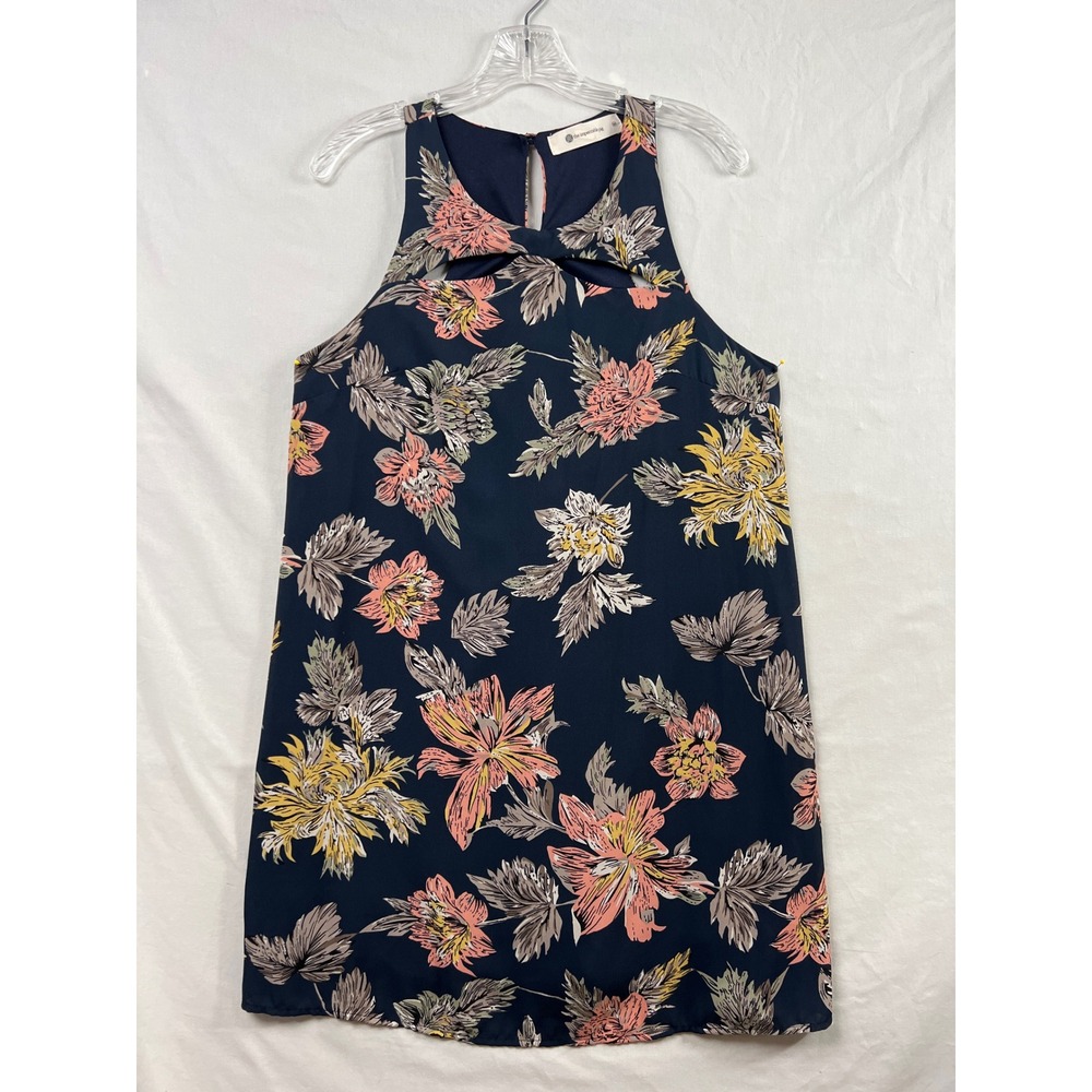 The Impeccable Pig Floral Shift Dress Womens Medium Navy Blue Cut-Out Halter